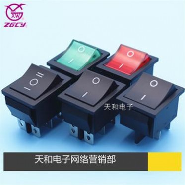4脚2档6脚3档双刀电源船型开关，带灯绿红色，黑色面板设计