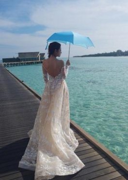 性感露背网纱刺绣长袖小礼服连衣裙，优雅与妩媚并存